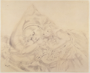 《Child with a Doll》 1948　Sumi on paper