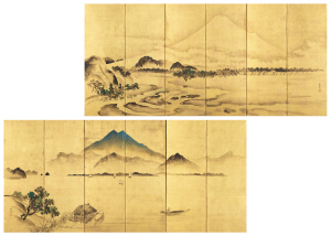 富士筑波山図屛風